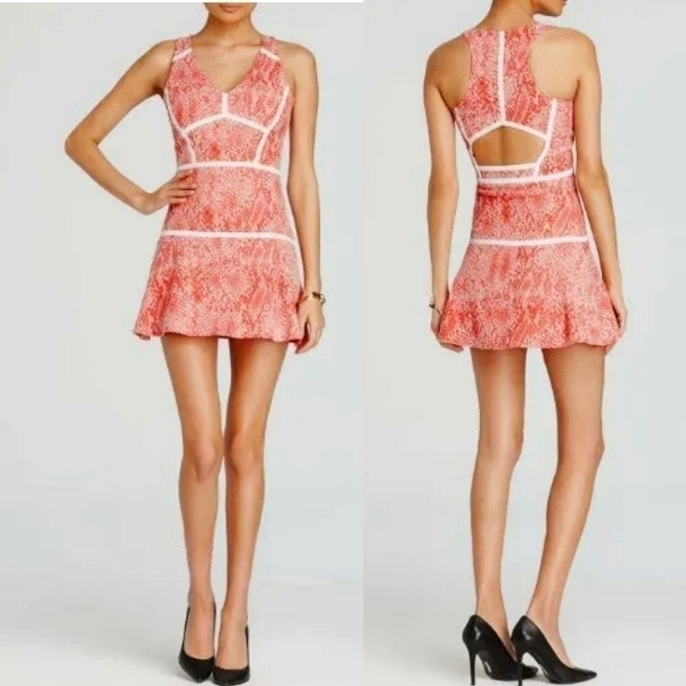 Parker Coral & White Lace Trim Fit-and-Flare Dress